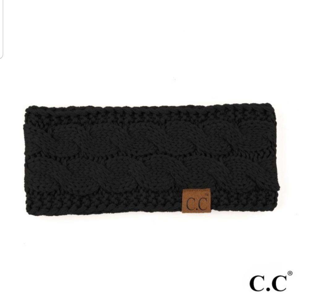 C.C. Solid Black Cable Knit Headband